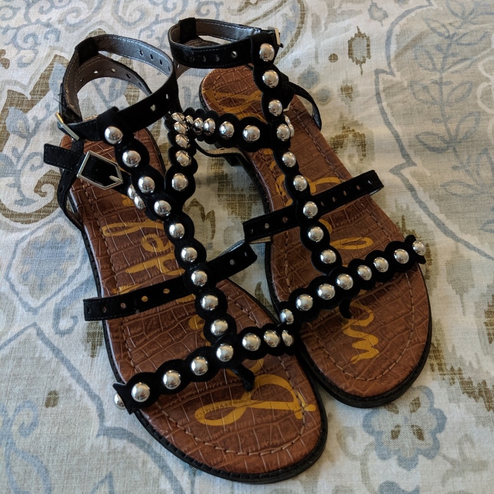Sam Edelman Black Studded T-Strap Gladiator Sandals